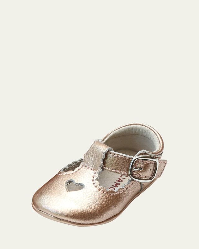 Rosale Heart Cutout Metallic Leather Mary Jane Crib Shoes,